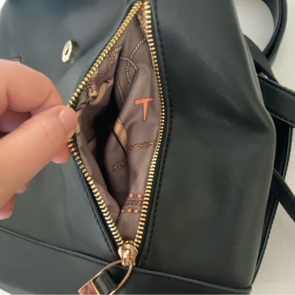 Faux Leather Backpack Black Gold Tone Hardware Great Quality Bag and Size - Picture 8 of 12